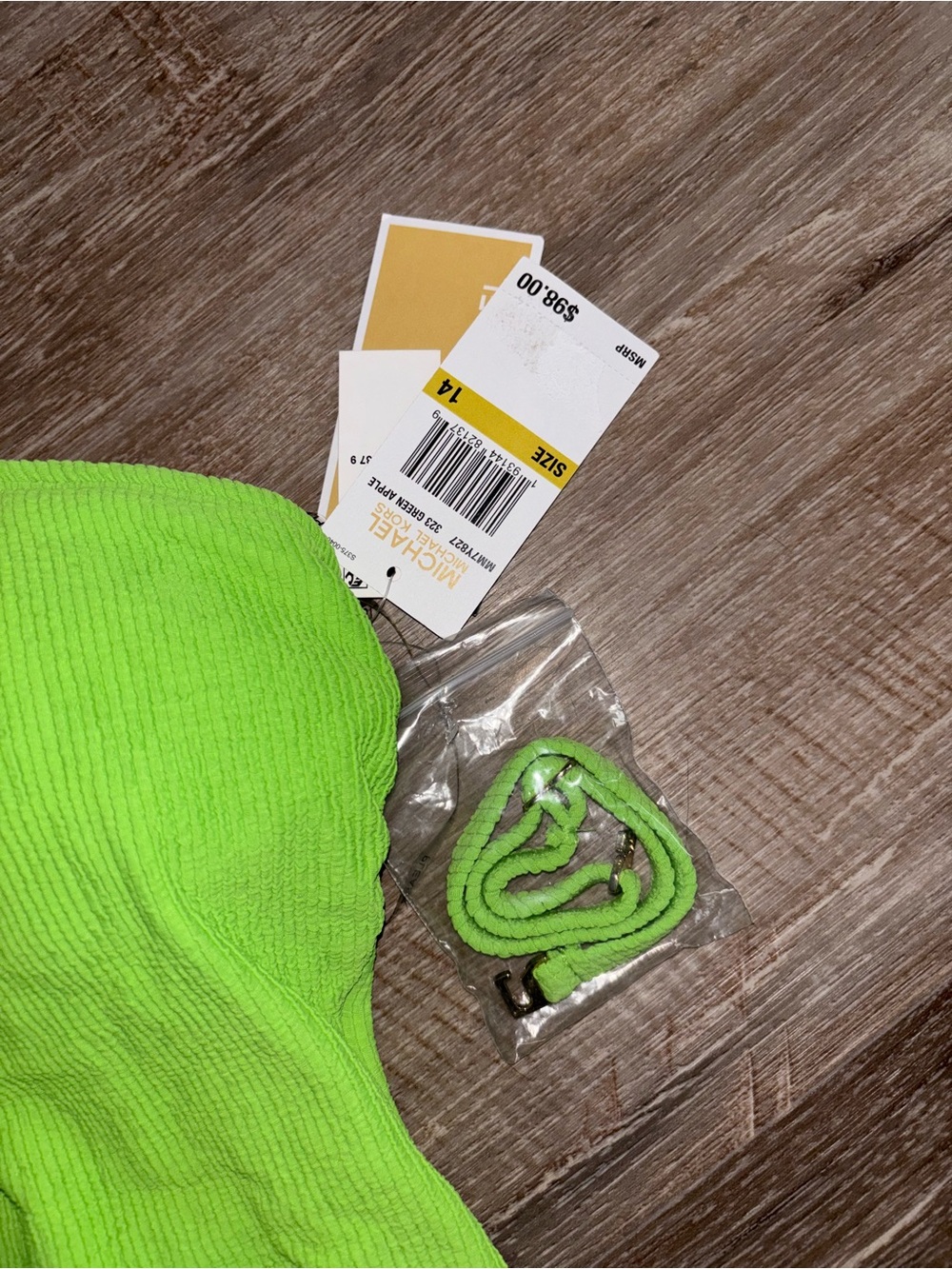 Michael Kors Neon Lime One-Shoulder Textured One-Piece Swimsuit - Picture 2 of 3